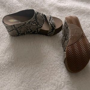 Never worn Volatile snake skin wedges .